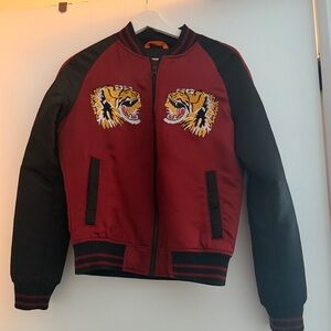 Women’s Red and Black Tiger Embroidered bomber Jacket size S